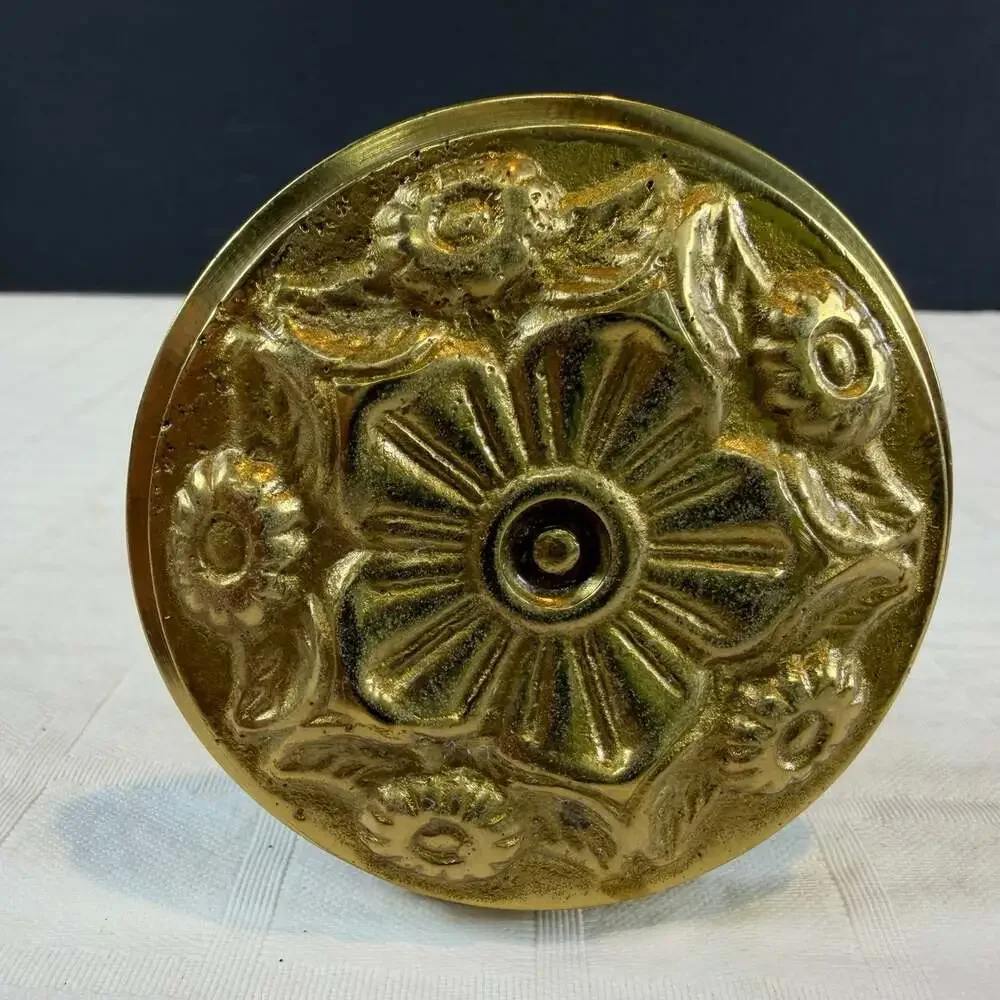 Pair of Vintage Brass Curtain Drapery Round Ornate Floral Tie Backs